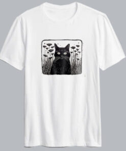 Vintage Floral Folklore Black Cat T-shirt HD